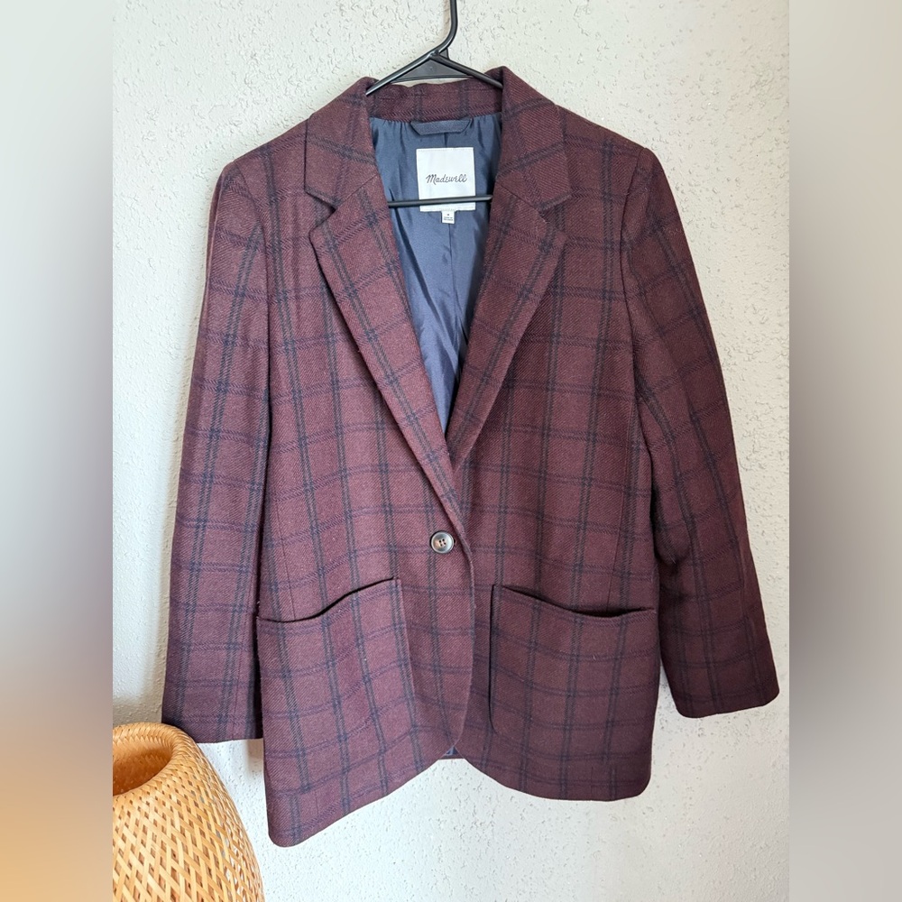 Madewell Larsen Oxblood Plaid Wool Blazer | Classic Equestrian Old Money Style